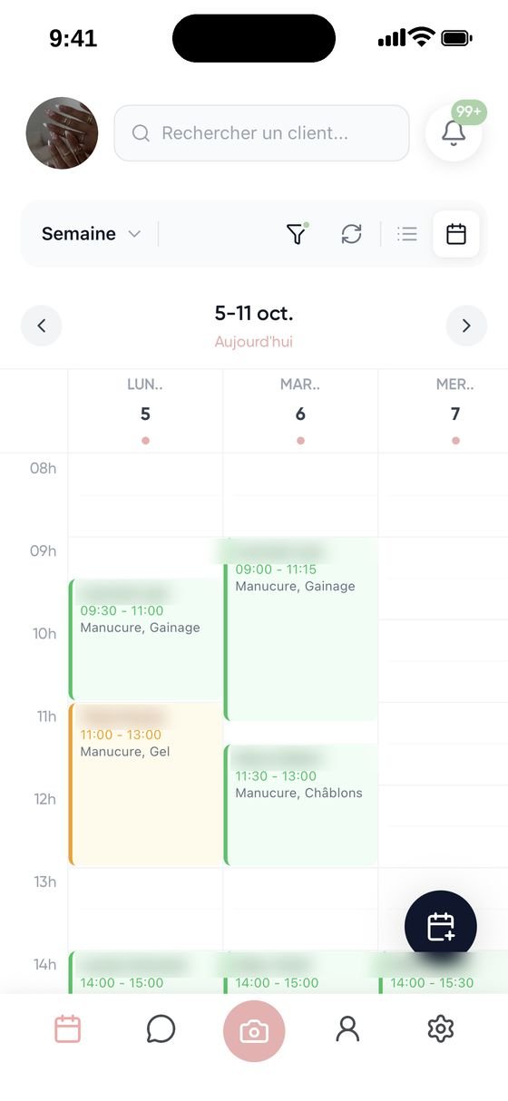 Planning de la semaine d'une prothésiste dans l'app Mallow